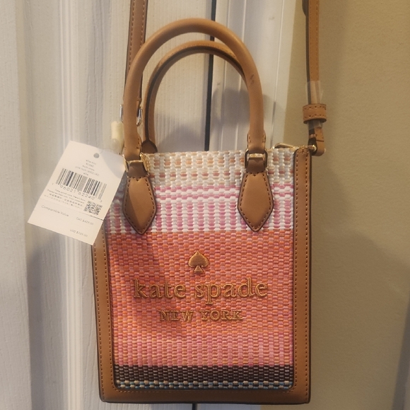 kate spade Handbags - Kate Spade Pink and Tan Mini Woven Bag NWT